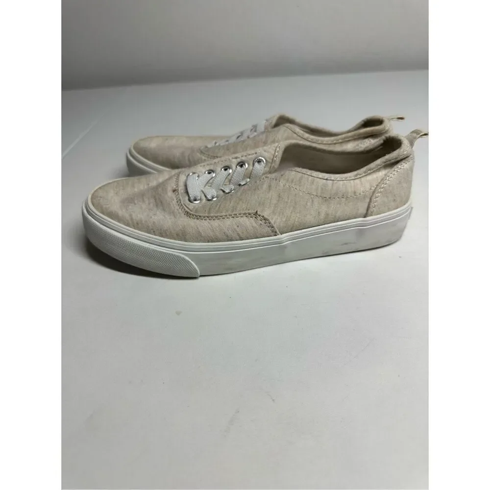 Old Navy Linen Lo Tops Lace Up Sneakers Kids Size 1 Natural Beige Canvas Tan